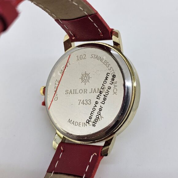 Sailor Jane Women's Watch 34MM Women Face Dial Gold Case Red Leather Bands - Picture 8 of 14